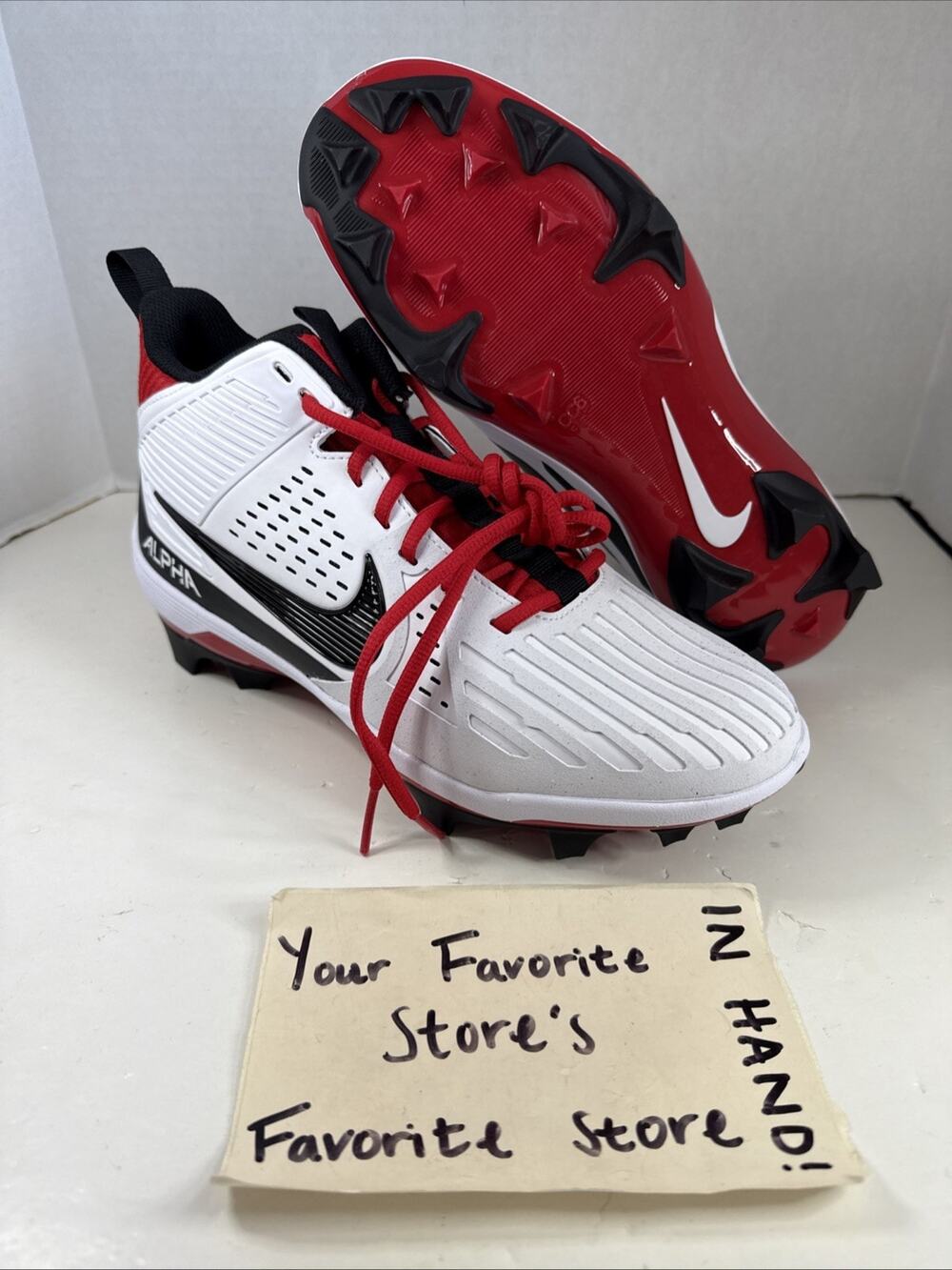 Nike Alpha Menace Strong Football Cleats White Red Black II5139-102 Men's Size 9